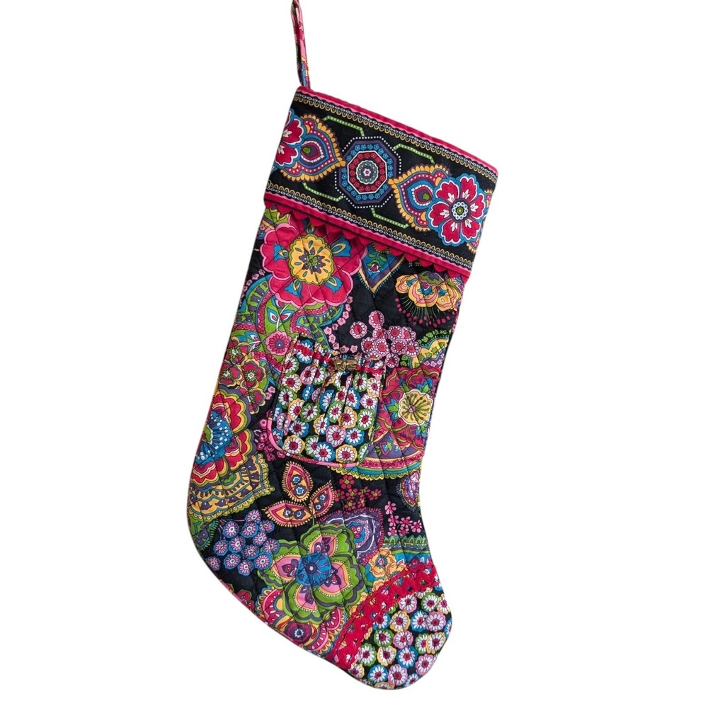 Vera Bradley Quilted Stocking Symphony in Hue Christmas Black Pink Retired